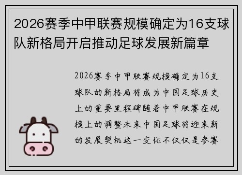 2026赛季中甲联赛规模确定为16支球队新格局开启推动足球发展新篇章